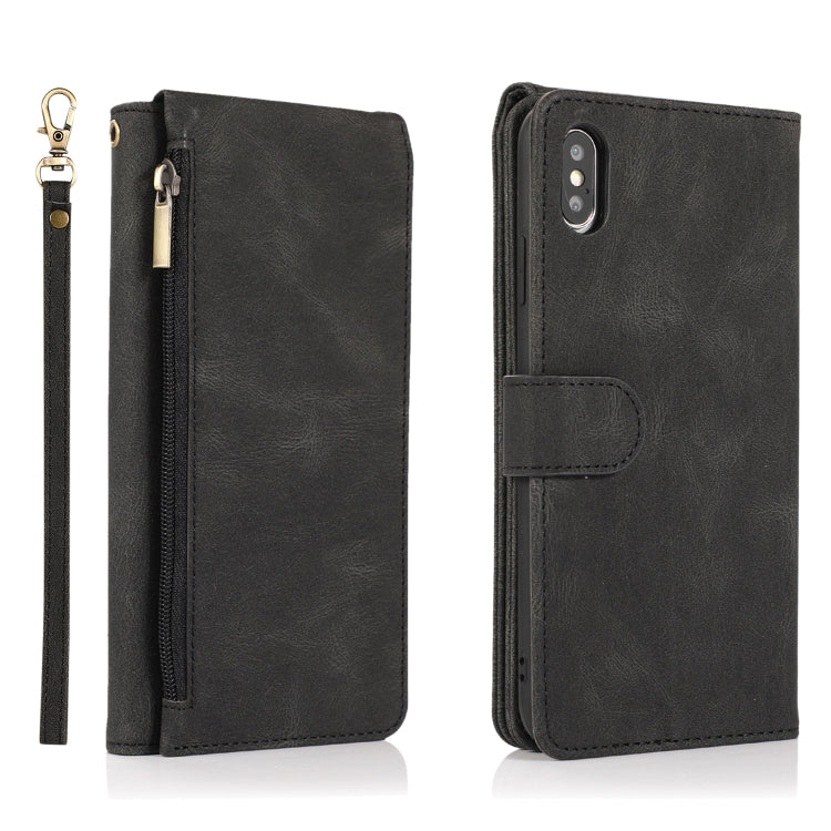For iPhone XS Max Skin-feel Crazy Horse Texture Zipper Wallet Bag Horizontal Flip Leather Case with Holder & Card Slots & Wallet & Lanyard