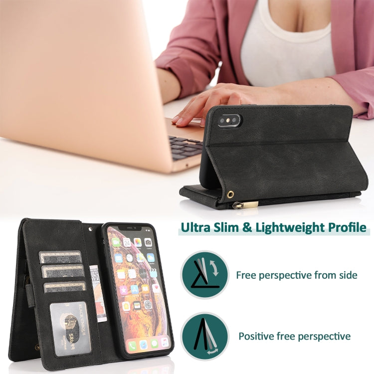 For iPhone XS Max Skin-feel Crazy Horse Texture Zipper Wallet Bag Horizontal Flip Leather Case with Holder & Card Slots & Wallet & Lanyard