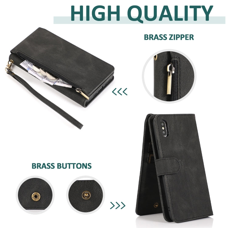 For iPhone XS Max Skin-feel Crazy Horse Texture Zipper Wallet Bag Horizontal Flip Leather Case with Holder & Card Slots & Wallet & Lanyard