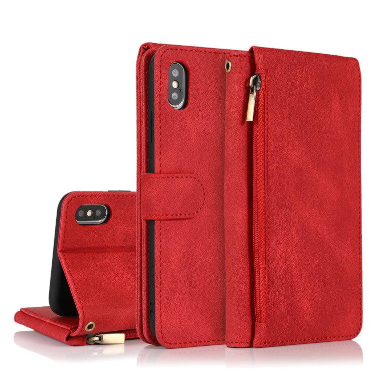 For iPhone XS Max Skin-feel Crazy Horse Texture Zipper Wallet Bag Horizontal Flip Leather Case with Holder & Card Slots & Wallet & Lanyard