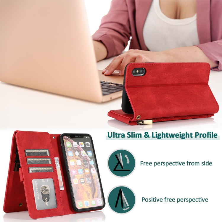 For iPhone XS Max Skin-feel Crazy Horse Texture Zipper Wallet Bag Horizontal Flip Leather Case with Holder & Card Slots & Wallet & Lanyard