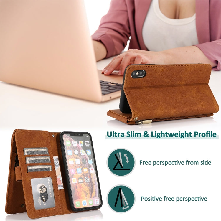 For iPhone XS Max Skin-feel Crazy Horse Texture Zipper Wallet Bag Horizontal Flip Leather Case with Holder & Card Slots & Wallet & Lanyard
