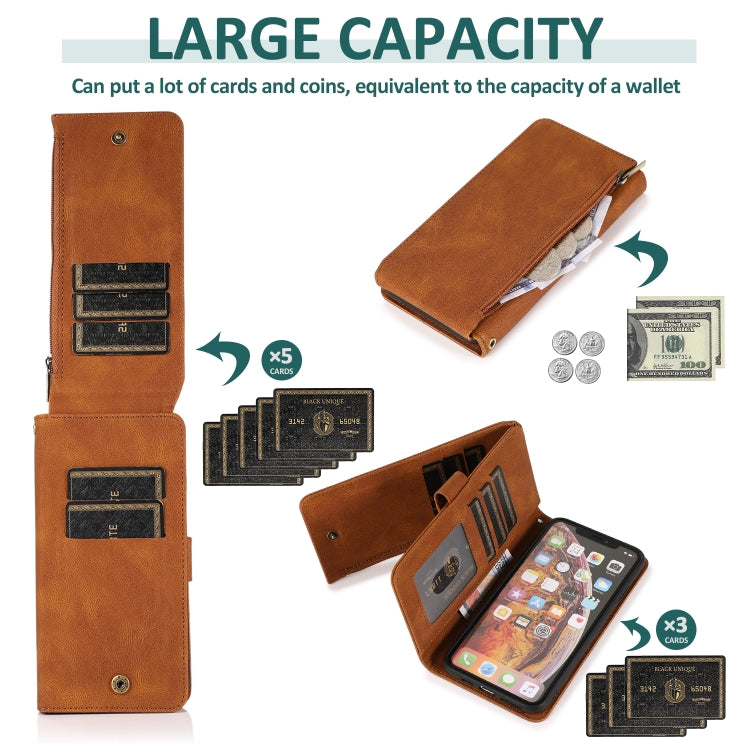 For iPhone XS Max Skin-feel Crazy Horse Texture Zipper Wallet Bag Horizontal Flip Leather Case with Holder & Card Slots & Wallet & Lanyard