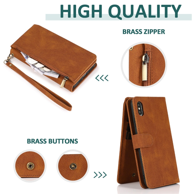 For iPhone XS Max Skin-feel Crazy Horse Texture Zipper Wallet Bag Horizontal Flip Leather Case with Holder & Card Slots & Wallet & Lanyard