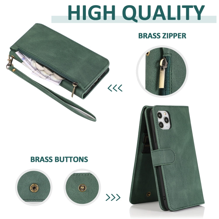 For iPhone 11 Pro Skin-feel Crazy Horse Texture Zipper Wallet Bag Horizontal Flip Leather Case with Holder & Card Slots & Wallet & Lanyard