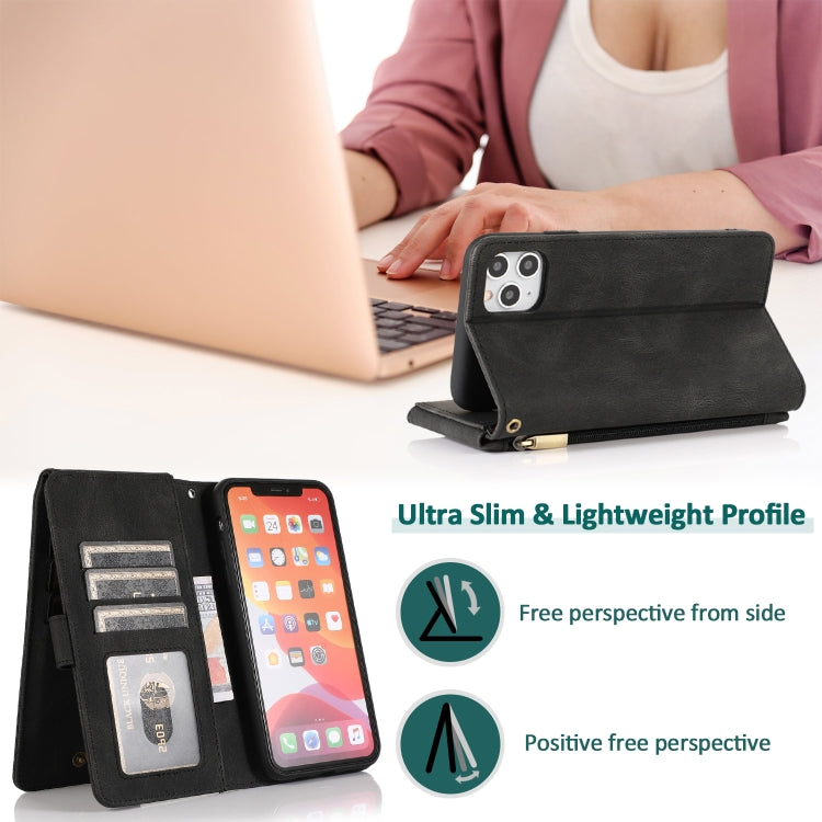 For iPhone 11 Pro Skin-feel Crazy Horse Texture Zipper Wallet Bag Horizontal Flip Leather Case with Holder & Card Slots & Wallet & Lanyard