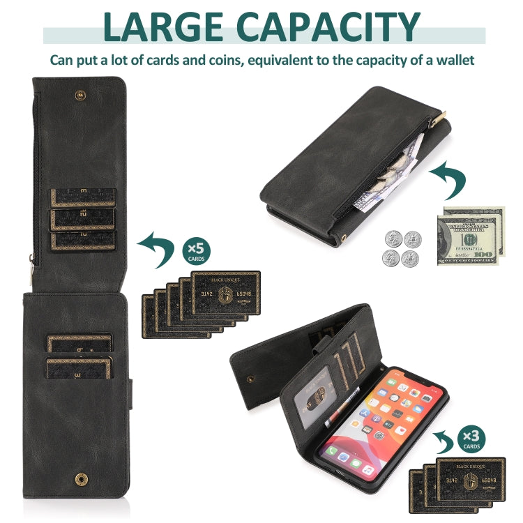 For iPhone 11 Pro Skin-feel Crazy Horse Texture Zipper Wallet Bag Horizontal Flip Leather Case with Holder & Card Slots & Wallet & Lanyard