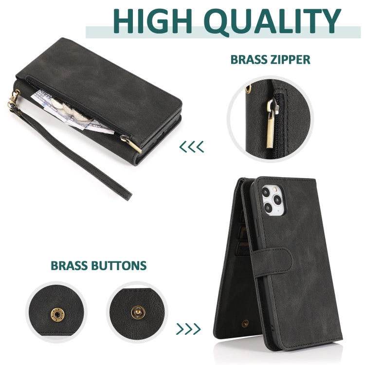 For iPhone 11 Pro Skin-feel Crazy Horse Texture Zipper Wallet Bag Horizontal Flip Leather Case with Holder & Card Slots & Wallet & Lanyard