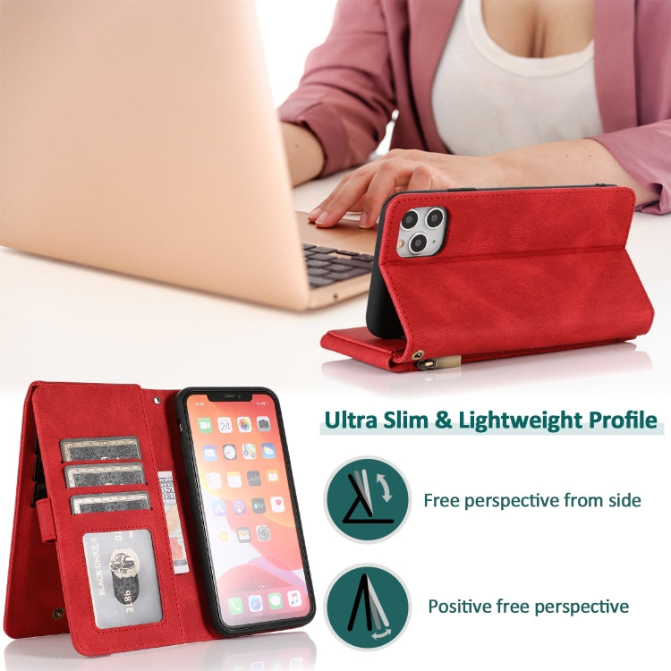 For iPhone 11 Pro Skin-feel Crazy Horse Texture Zipper Wallet Bag Horizontal Flip Leather Case with Holder & Card Slots & Wallet & Lanyard