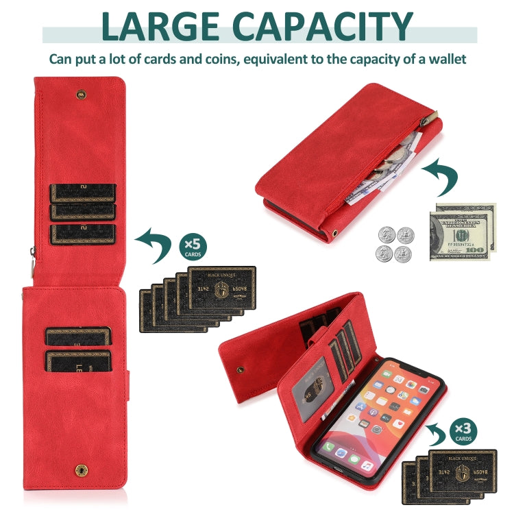 For iPhone 11 Pro Skin-feel Crazy Horse Texture Zipper Wallet Bag Horizontal Flip Leather Case with Holder & Card Slots & Wallet & Lanyard