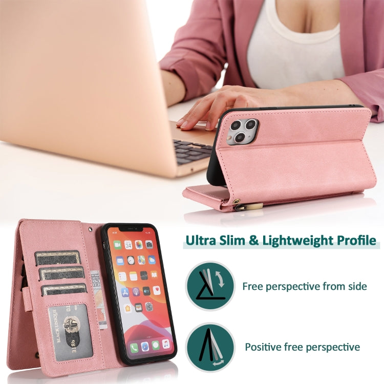 For iPhone 11 Pro Skin-feel Crazy Horse Texture Zipper Wallet Bag Horizontal Flip Leather Case with Holder & Card Slots & Wallet & Lanyard