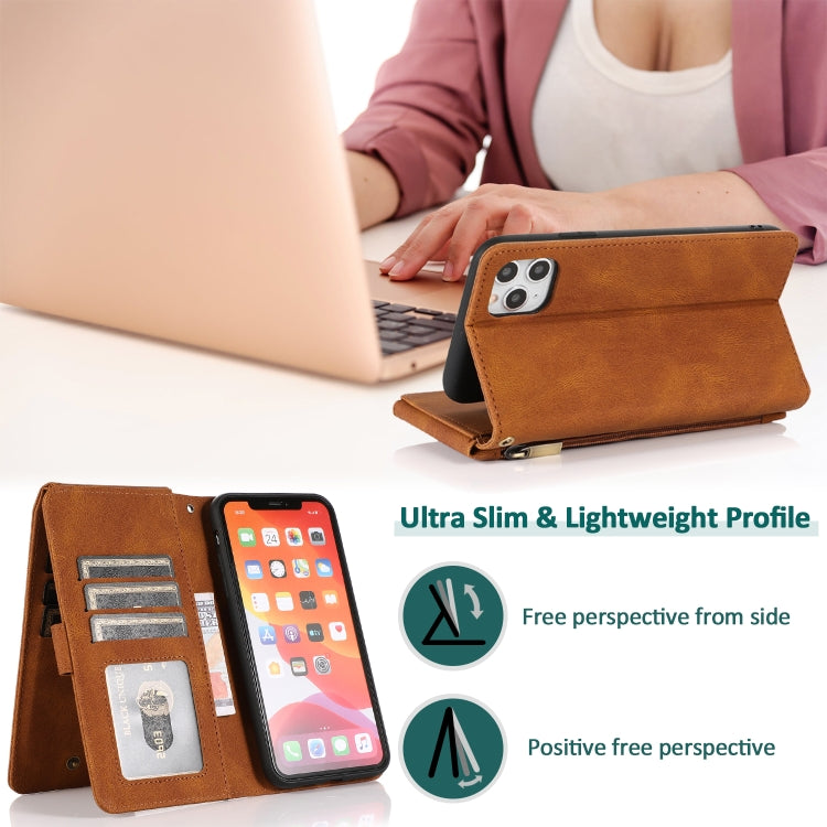 For iPhone 11 Pro Skin-feel Crazy Horse Texture Zipper Wallet Bag Horizontal Flip Leather Case with Holder & Card Slots & Wallet & Lanyard