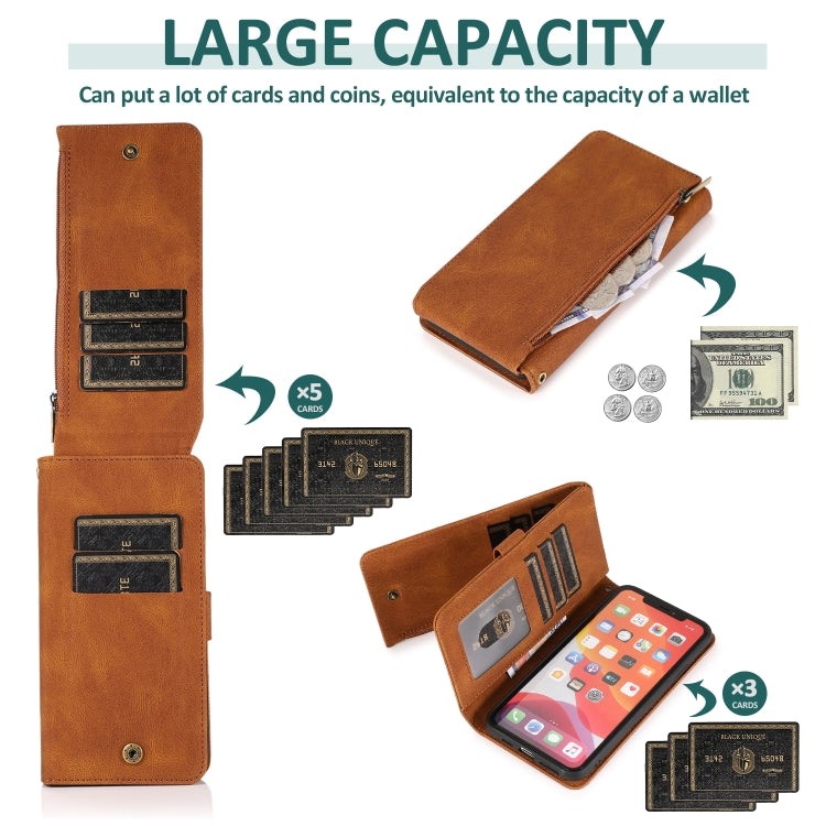 For iPhone 11 Pro Skin-feel Crazy Horse Texture Zipper Wallet Bag Horizontal Flip Leather Case with Holder & Card Slots & Wallet & Lanyard