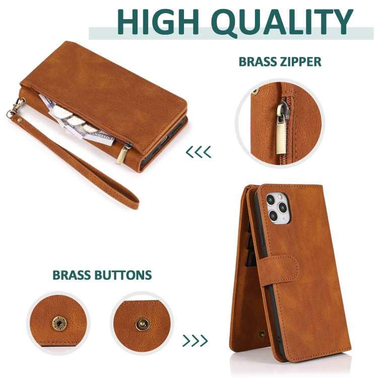 For iPhone 11 Pro Skin-feel Crazy Horse Texture Zipper Wallet Bag Horizontal Flip Leather Case with Holder & Card Slots & Wallet & Lanyard
