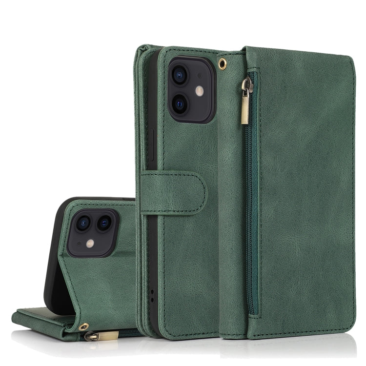 For iPhone 12 mini Skin-feel Crazy Horse Texture Zipper Wallet Bag Horizontal Flip Leather Case with Holder & Card Slots & Wallet & Lanyard