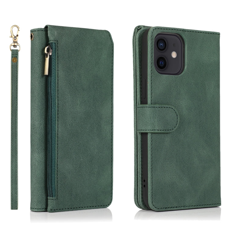 For iPhone 12 mini Skin-feel Crazy Horse Texture Zipper Wallet Bag Horizontal Flip Leather Case with Holder & Card Slots & Wallet & Lanyard
