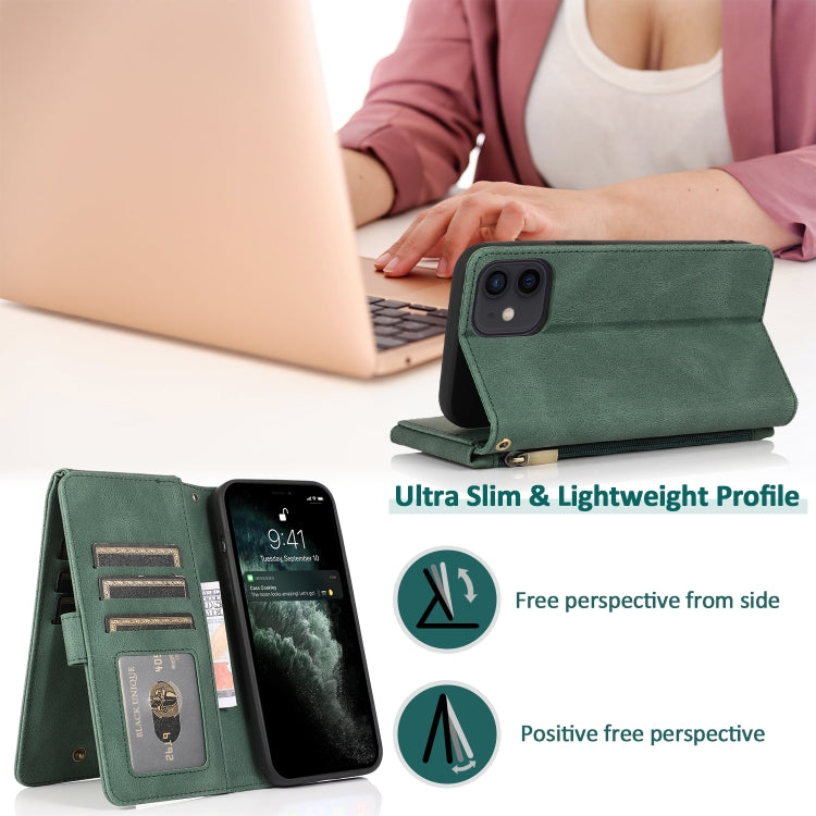 For iPhone 12 mini Skin-feel Crazy Horse Texture Zipper Wallet Bag Horizontal Flip Leather Case with Holder & Card Slots & Wallet & Lanyard