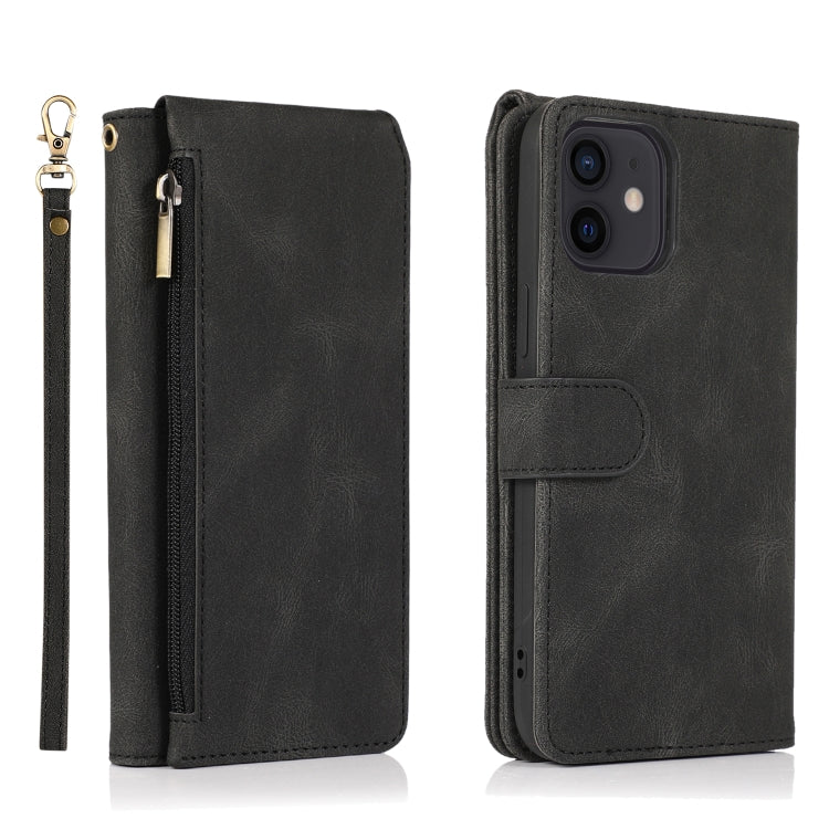 For iPhone 12 mini Skin-feel Crazy Horse Texture Zipper Wallet Bag Horizontal Flip Leather Case with Holder & Card Slots & Wallet & Lanyard