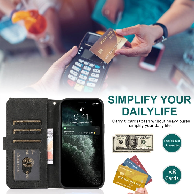For iPhone 12 mini Skin-feel Crazy Horse Texture Zipper Wallet Bag Horizontal Flip Leather Case with Holder & Card Slots & Wallet & Lanyard