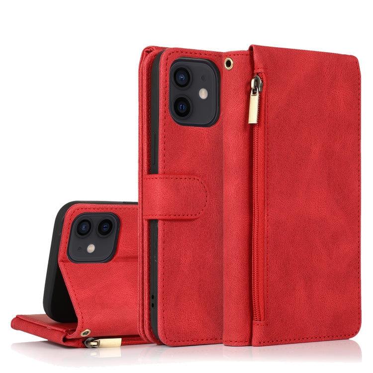 For iPhone 12 mini Skin-feel Crazy Horse Texture Zipper Wallet Bag Horizontal Flip Leather Case with Holder & Card Slots & Wallet & Lanyard