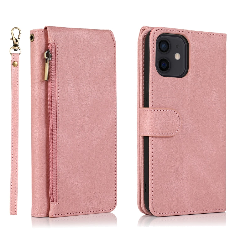 For iPhone 12 mini Skin-feel Crazy Horse Texture Zipper Wallet Bag Horizontal Flip Leather Case with Holder & Card Slots & Wallet & Lanyard
