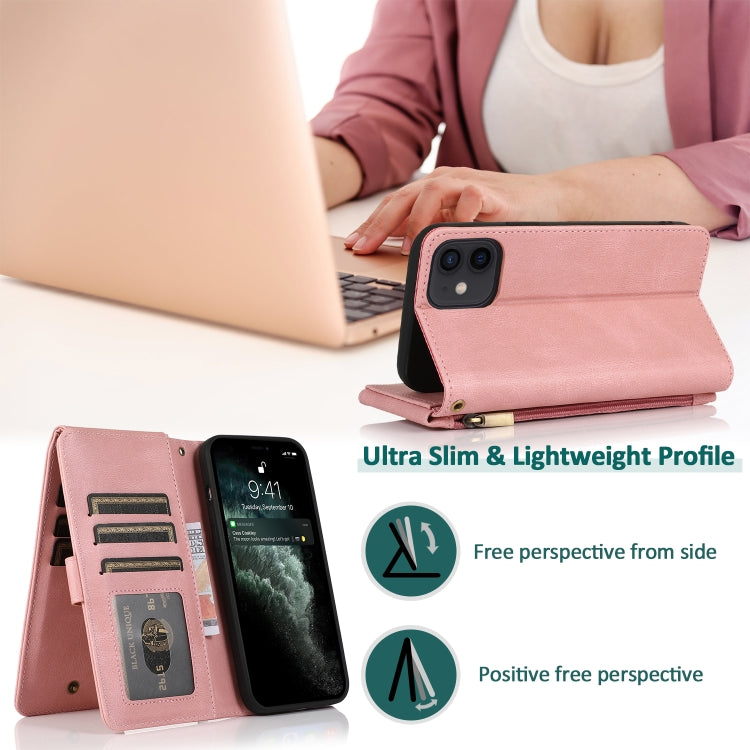 For iPhone 12 mini Skin-feel Crazy Horse Texture Zipper Wallet Bag Horizontal Flip Leather Case with Holder & Card Slots & Wallet & Lanyard
