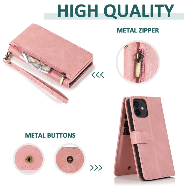 For iPhone 12 mini Skin-feel Crazy Horse Texture Zipper Wallet Bag Horizontal Flip Leather Case with Holder & Card Slots & Wallet & Lanyard