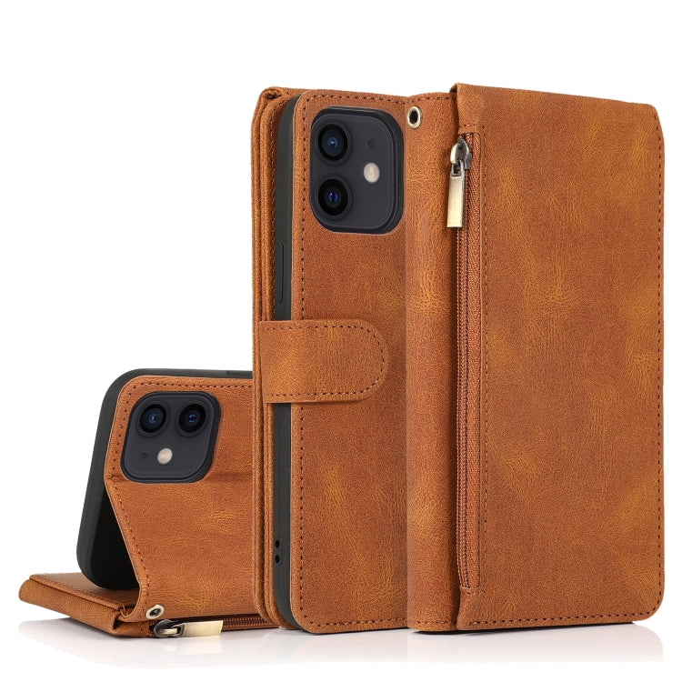 For iPhone 12 mini Skin-feel Crazy Horse Texture Zipper Wallet Bag Horizontal Flip Leather Case with Holder & Card Slots & Wallet & Lanyard