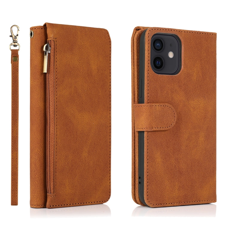 For iPhone 12 mini Skin-feel Crazy Horse Texture Zipper Wallet Bag Horizontal Flip Leather Case with Holder & Card Slots & Wallet & Lanyard