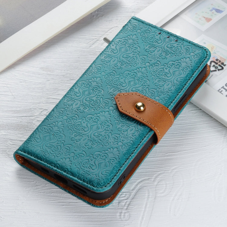 For Xiaomi Redmi 9T / Note 9 4G European Floral Embossed Copper Buckle Horizontal Flip PU Leather Case with Holder & Card Slots & Wallet & Photo Frame(Blue)