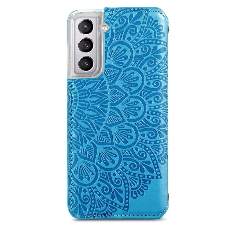 For Samsung Galaxy S21 5G Blooming Mandala Embossed Pattern Magnetic Horizontal Flip Leather Case with Holder & Card Slots & Wallet