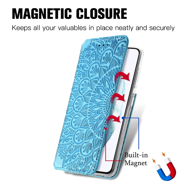 For Samsung Galaxy S21 5G Blooming Mandala Embossed Pattern Magnetic Horizontal Flip Leather Case with Holder & Card Slots & Wallet