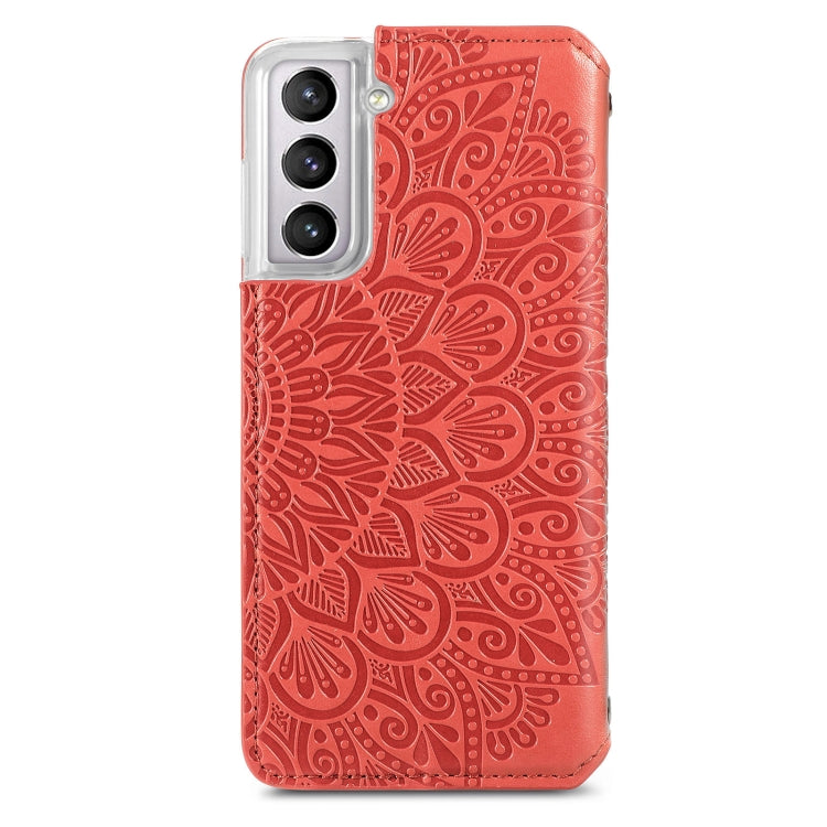 For Samsung Galaxy S21 5G Blooming Mandala Embossed Pattern Magnetic Horizontal Flip Leather Case with Holder & Card Slots & Wallet