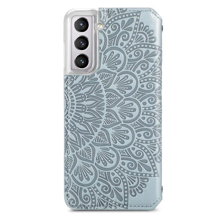 For Samsung Galaxy S21 5G Blooming Mandala Embossed Pattern Magnetic Horizontal Flip Leather Case with Holder & Card Slots & Wallet
