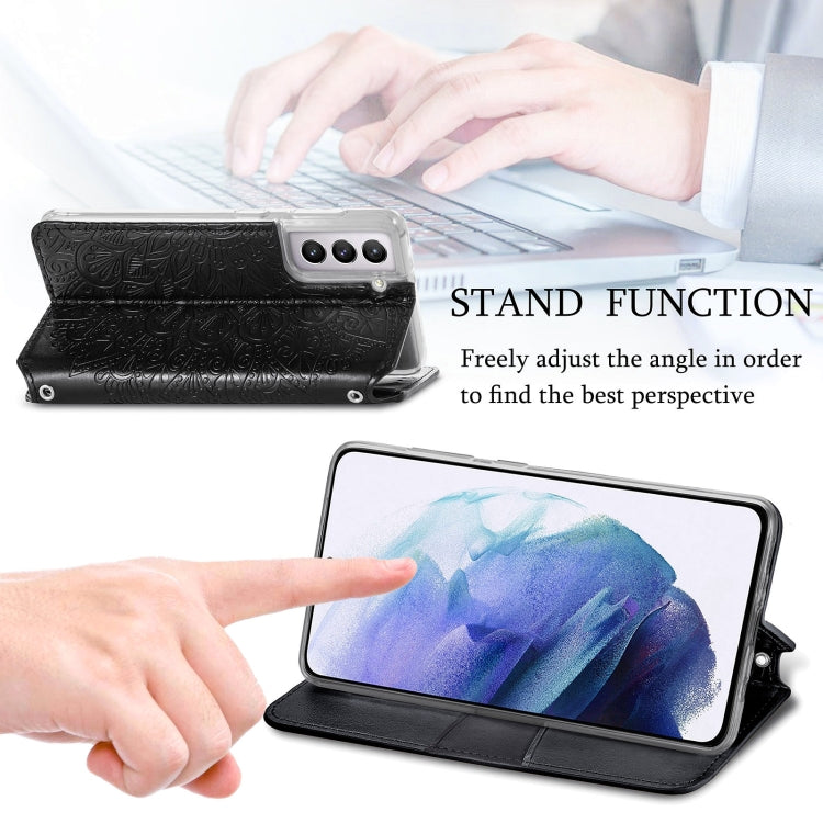For Samsung Galaxy S21 5G Blooming Mandala Embossed Pattern Magnetic Horizontal Flip Leather Case with Holder & Card Slots & Wallet