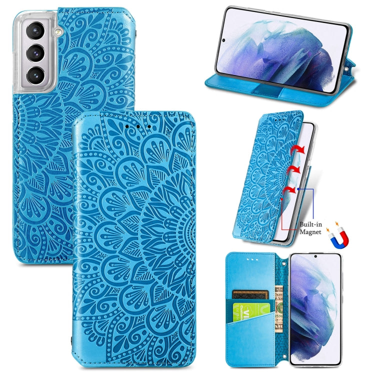 For Samsung Galaxy S21+ 5G Blooming Mandala Embossed Pattern Magnetic Horizontal Flip Leather Case with Holder & Card Slots & Wallet