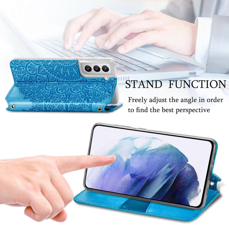 For Samsung Galaxy S21+ 5G Blooming Mandala Embossed Pattern Magnetic Horizontal Flip Leather Case with Holder & Card Slots & Wallet