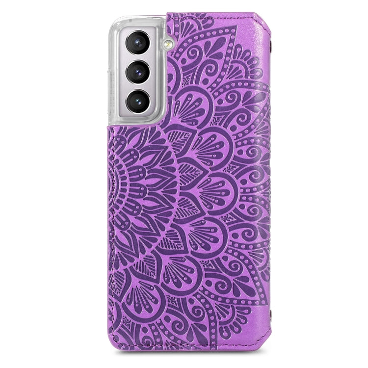 For Samsung Galaxy S21+ 5G Blooming Mandala Embossed Pattern Magnetic Horizontal Flip Leather Case with Holder & Card Slots & Wallet