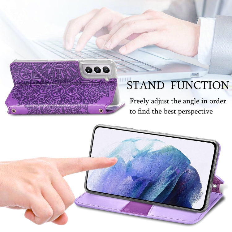 For Samsung Galaxy S21+ 5G Blooming Mandala Embossed Pattern Magnetic Horizontal Flip Leather Case with Holder & Card Slots & Wallet