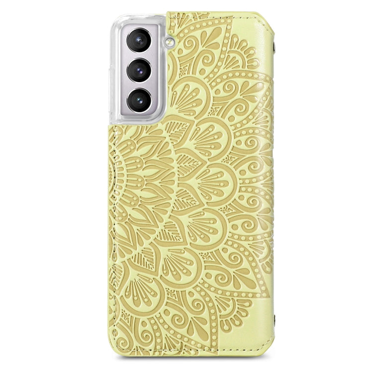 For Samsung Galaxy S21+ 5G Blooming Mandala Embossed Pattern Magnetic Horizontal Flip Leather Case with Holder & Card Slots & Wallet