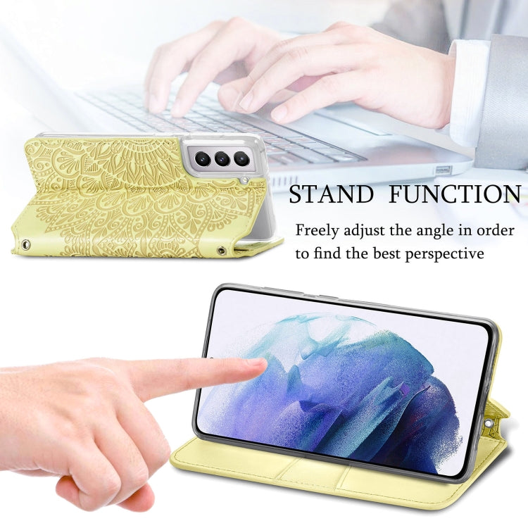 For Samsung Galaxy S21+ 5G Blooming Mandala Embossed Pattern Magnetic Horizontal Flip Leather Case with Holder & Card Slots & Wallet