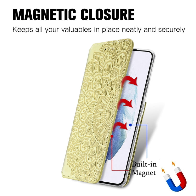 For Samsung Galaxy S21+ 5G Blooming Mandala Embossed Pattern Magnetic Horizontal Flip Leather Case with Holder & Card Slots & Wallet