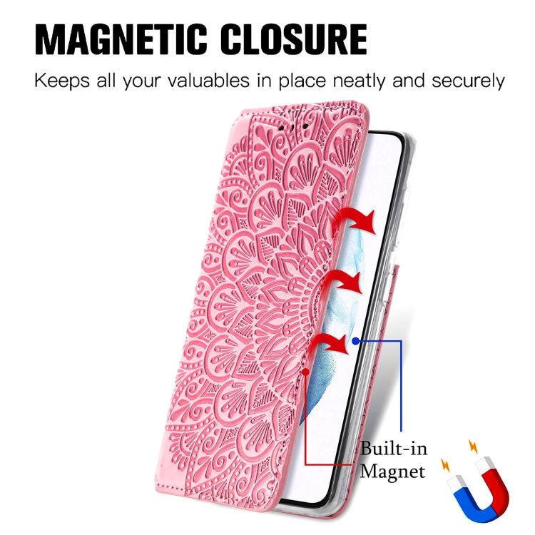 For Samsung Galaxy S21+ 5G Blooming Mandala Embossed Pattern Magnetic Horizontal Flip Leather Case with Holder & Card Slots & Wallet