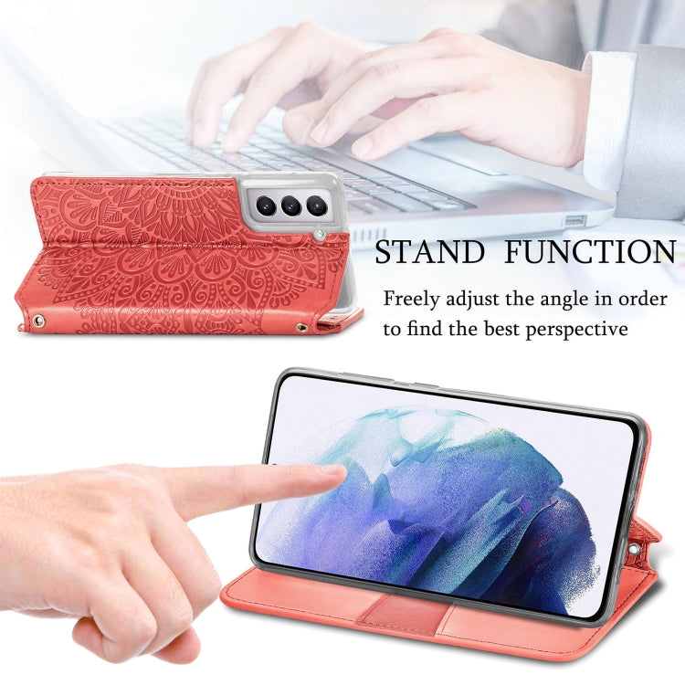 For Samsung Galaxy S21+ 5G Blooming Mandala Embossed Pattern Magnetic Horizontal Flip Leather Case with Holder & Card Slots & Wallet