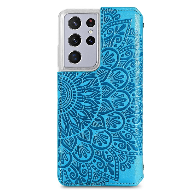 For Samsung Galaxy S21 Ultra 5G Blooming Mandala Embossed Pattern Magnetic Horizontal Flip Leather Case with Holder & Card Slots & Wallet