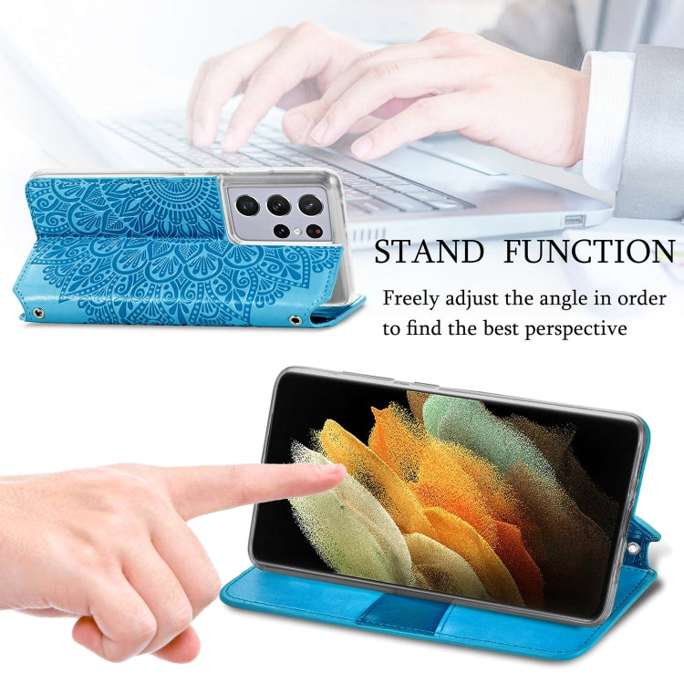 For Samsung Galaxy S21 Ultra 5G Blooming Mandala Embossed Pattern Magnetic Horizontal Flip Leather Case with Holder & Card Slots & Wallet