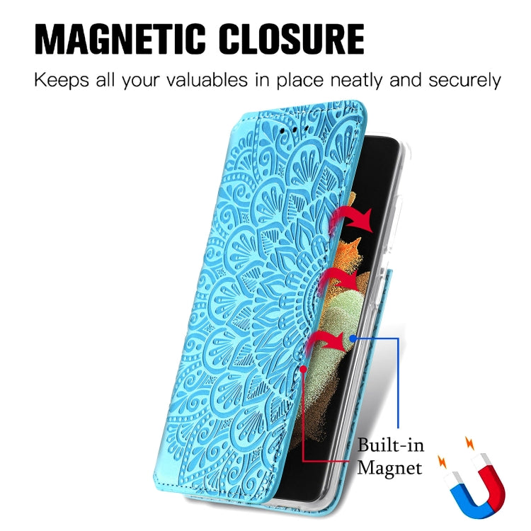 For Samsung Galaxy S21 Ultra 5G Blooming Mandala Embossed Pattern Magnetic Horizontal Flip Leather Case with Holder & Card Slots & Wallet