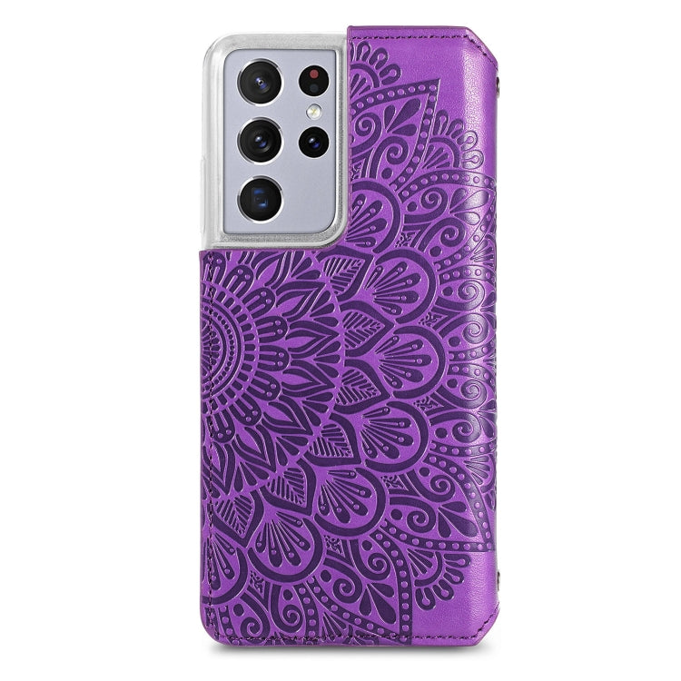 For Samsung Galaxy S21 Ultra 5G Blooming Mandala Embossed Pattern Magnetic Horizontal Flip Leather Case with Holder & Card Slots & Wallet