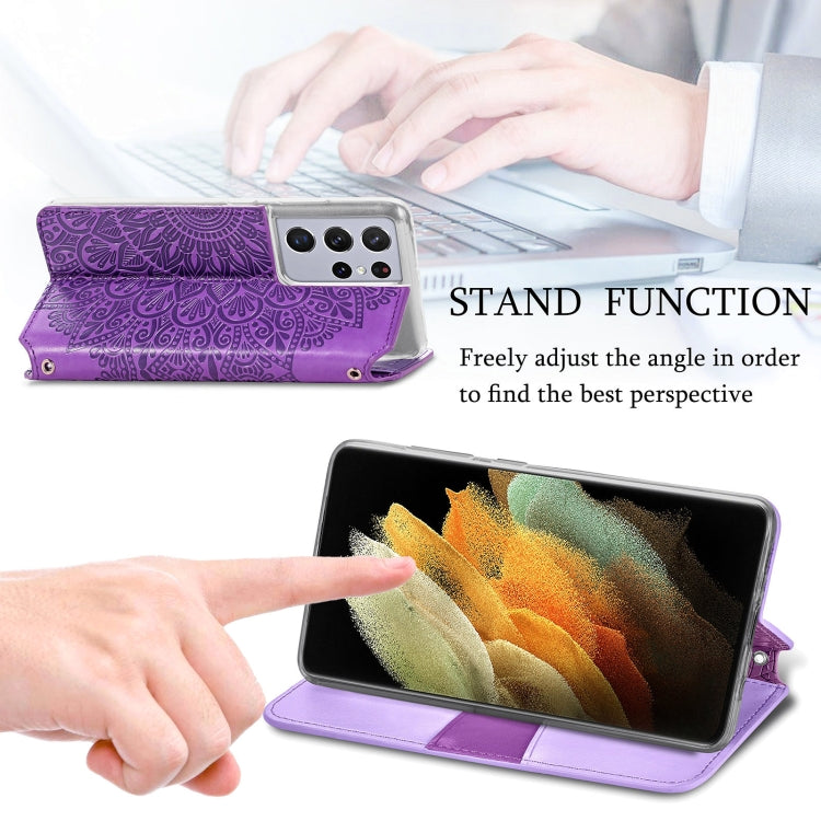 For Samsung Galaxy S21 Ultra 5G Blooming Mandala Embossed Pattern Magnetic Horizontal Flip Leather Case with Holder & Card Slots & Wallet