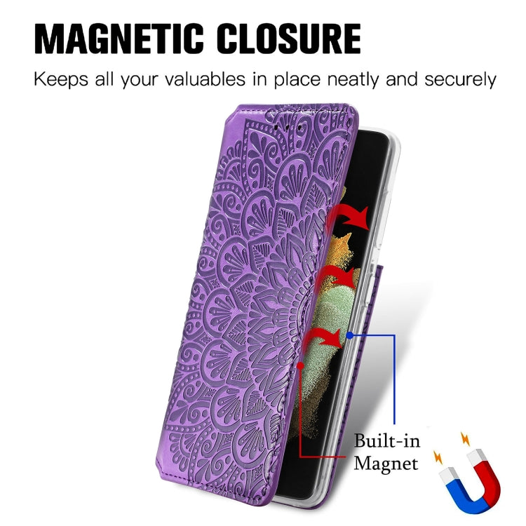 For Samsung Galaxy S21 Ultra 5G Blooming Mandala Embossed Pattern Magnetic Horizontal Flip Leather Case with Holder & Card Slots & Wallet